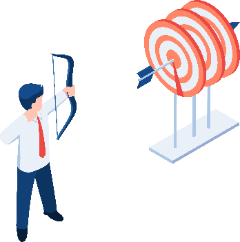 Isometric businessman shooting at the center of three target by one arrow